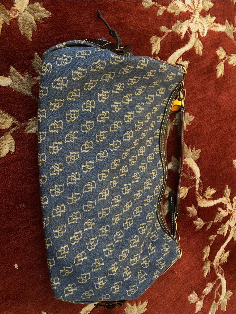 Dooney & Bourke Blue Monogram Logo Shoulder Bag with Cream Trim